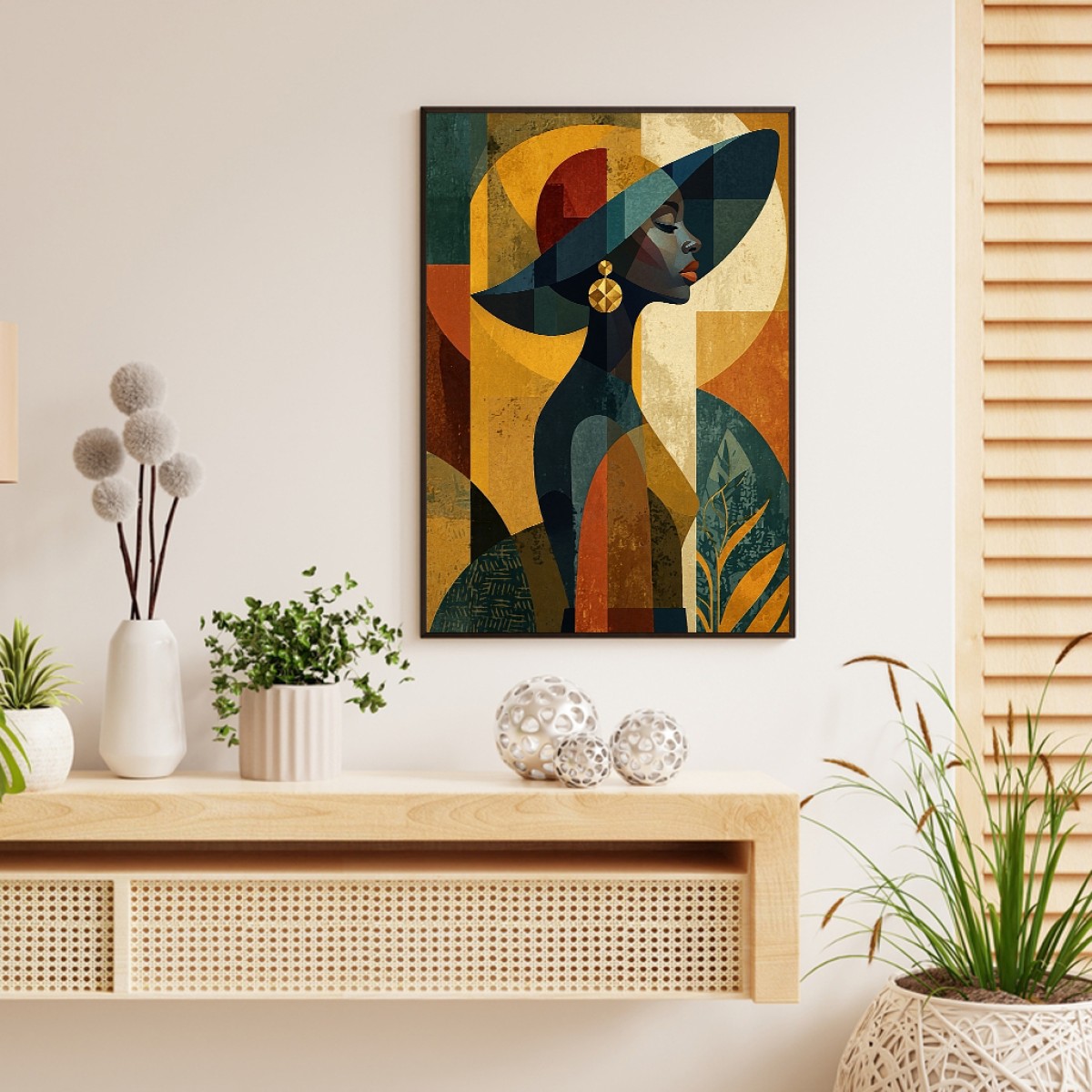 Abstract Geometric Bohemian Woman Canvas Wall Art